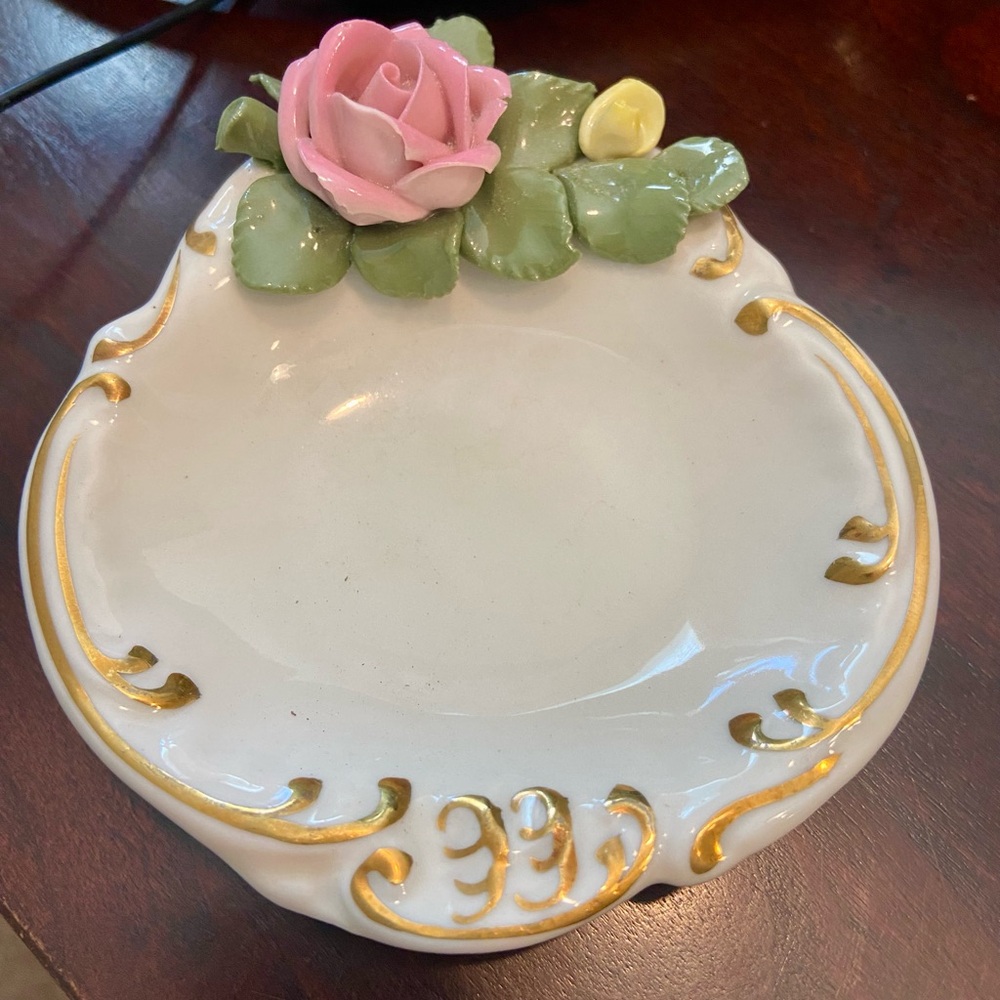 Vintage Dresden Porcelain Trinket Dishes with Gold Seal